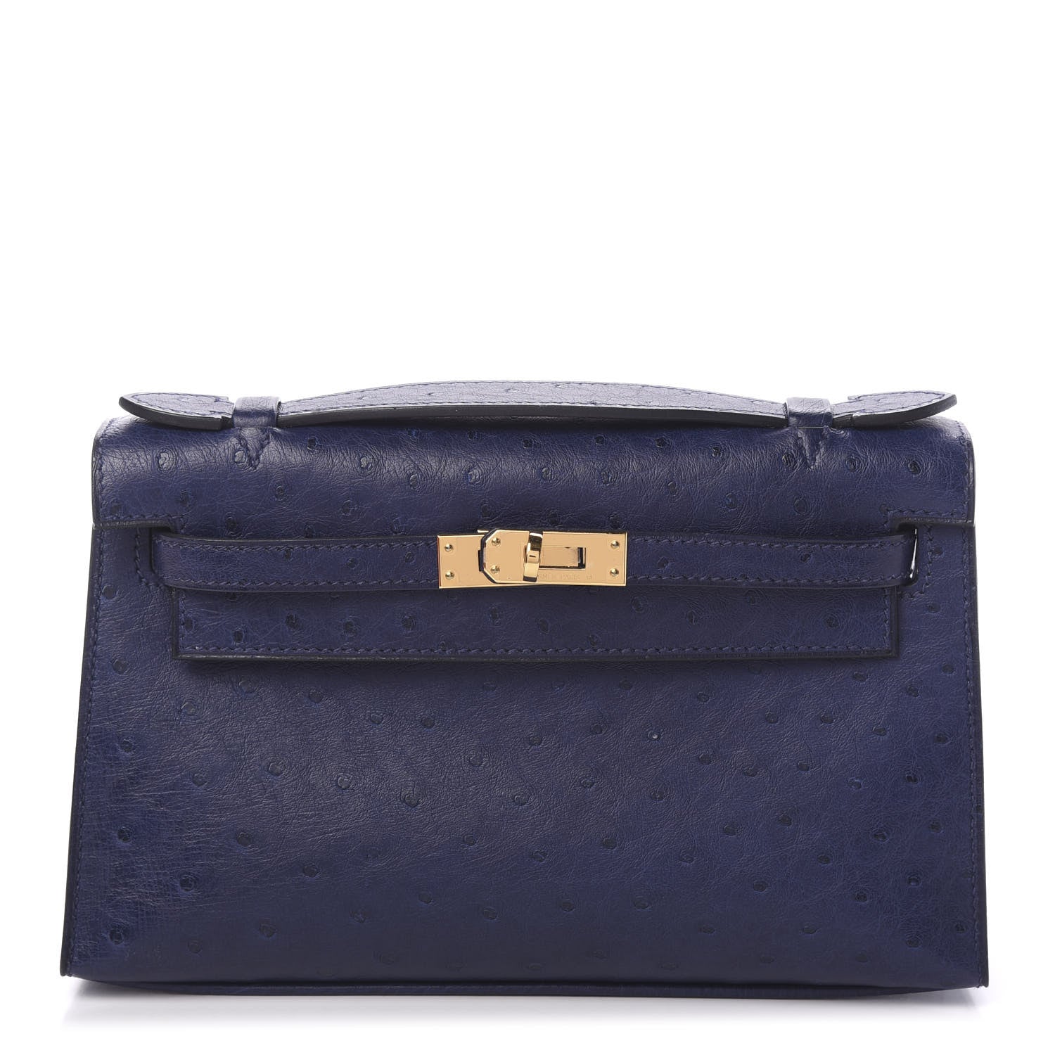 Hermes Ostrich Kelly Pochette Clutch Bleu Iris 1 of 30