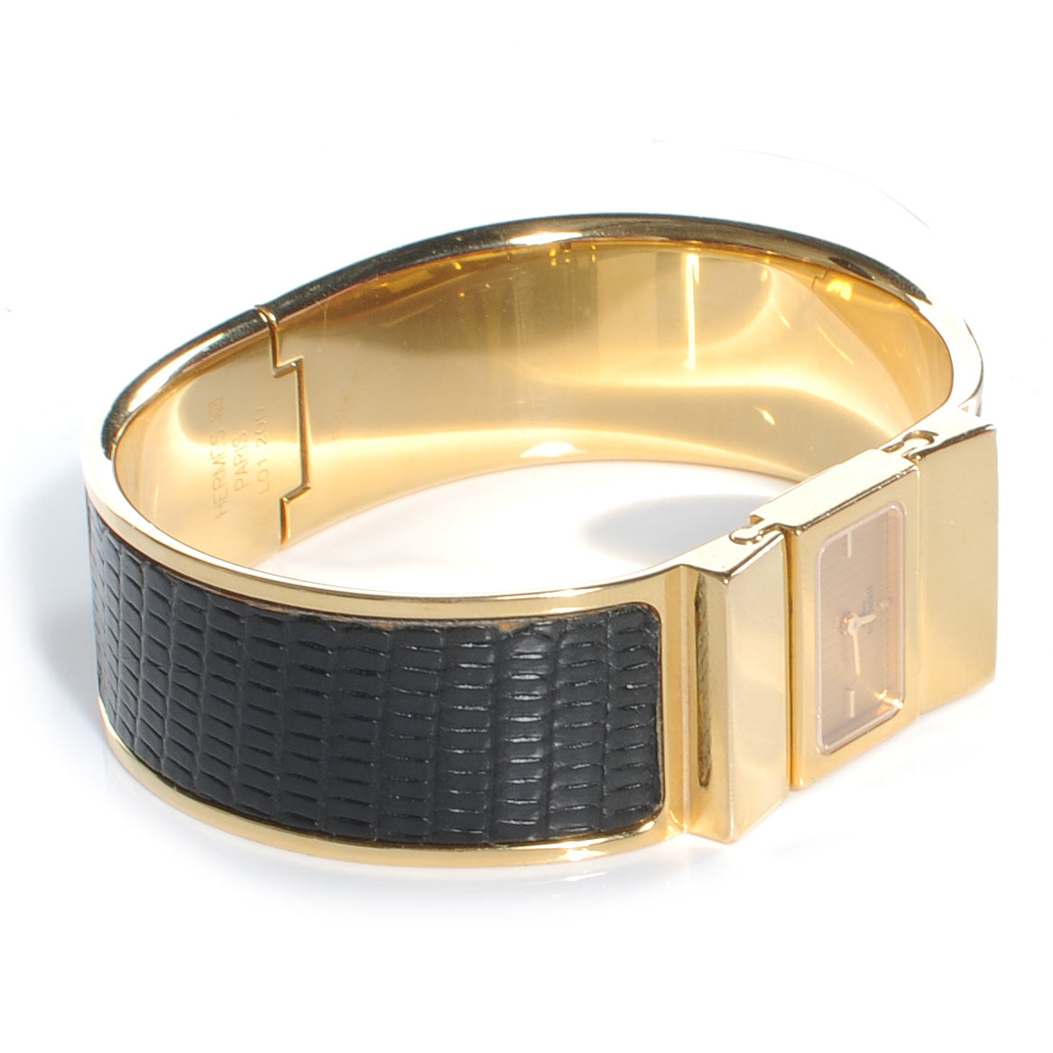 Hermes Stainless Steel Lizard 19mm Loquet Quartz Watch Noir 4 of 7