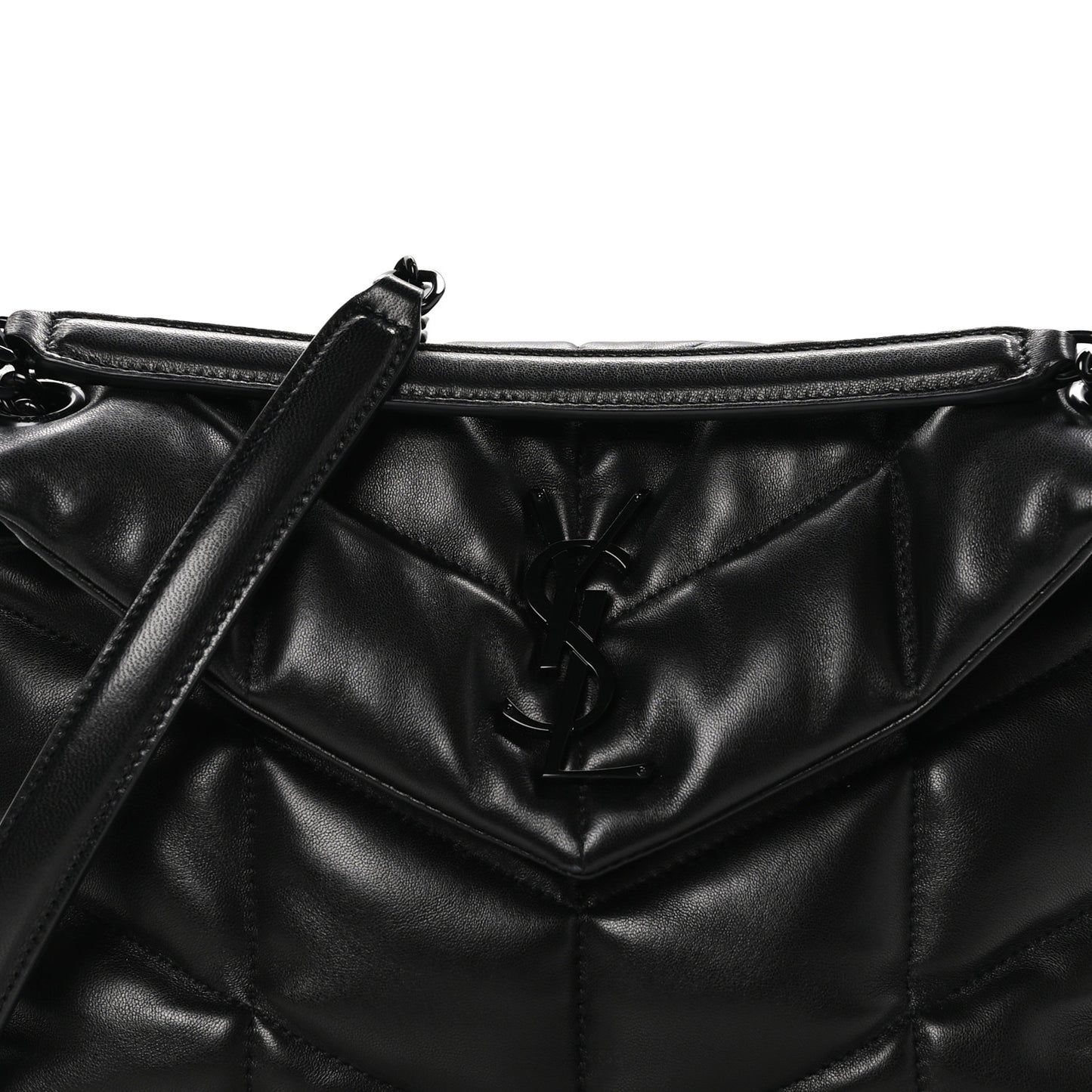 Lambskin Quilted Monogram Monochrome Small Loulou Puffer Chain Satchel Black