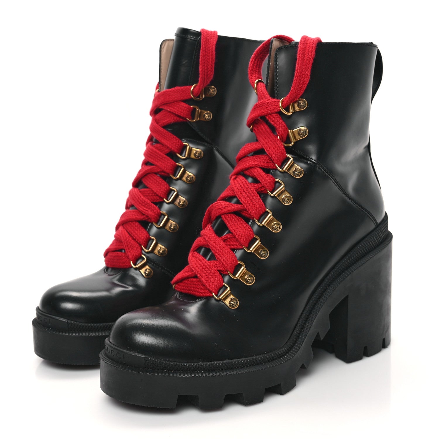 Gucci Magnum Calfskin Pearl Lace Up Combat Ankle Boots 39 Black 3 of 10