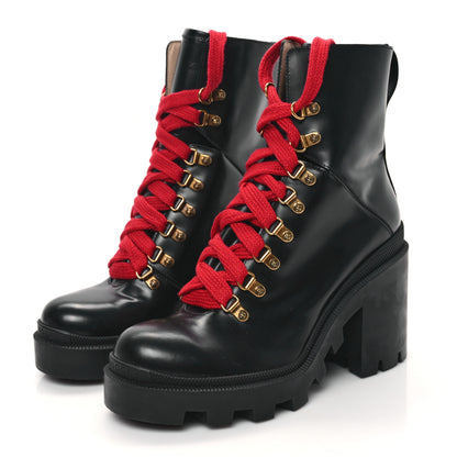 Gucci Magnum Calfskin Pearl Lace Up Combat Ankle Boots 39 Black 3 of 10