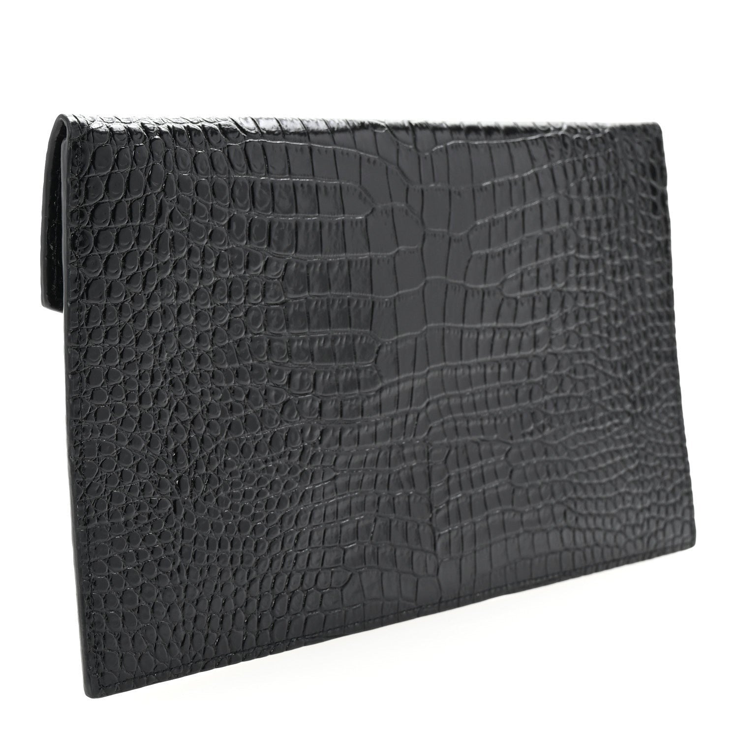 Saint Laurent Calfskin Crocodile Embossed Uptown Monogram Clutch Black 3 of 7