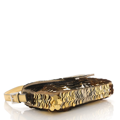 Fendi Sequin Paillettes Vitello Laminato Striped Baguette 1997 Oro Sfumato 4 of 14