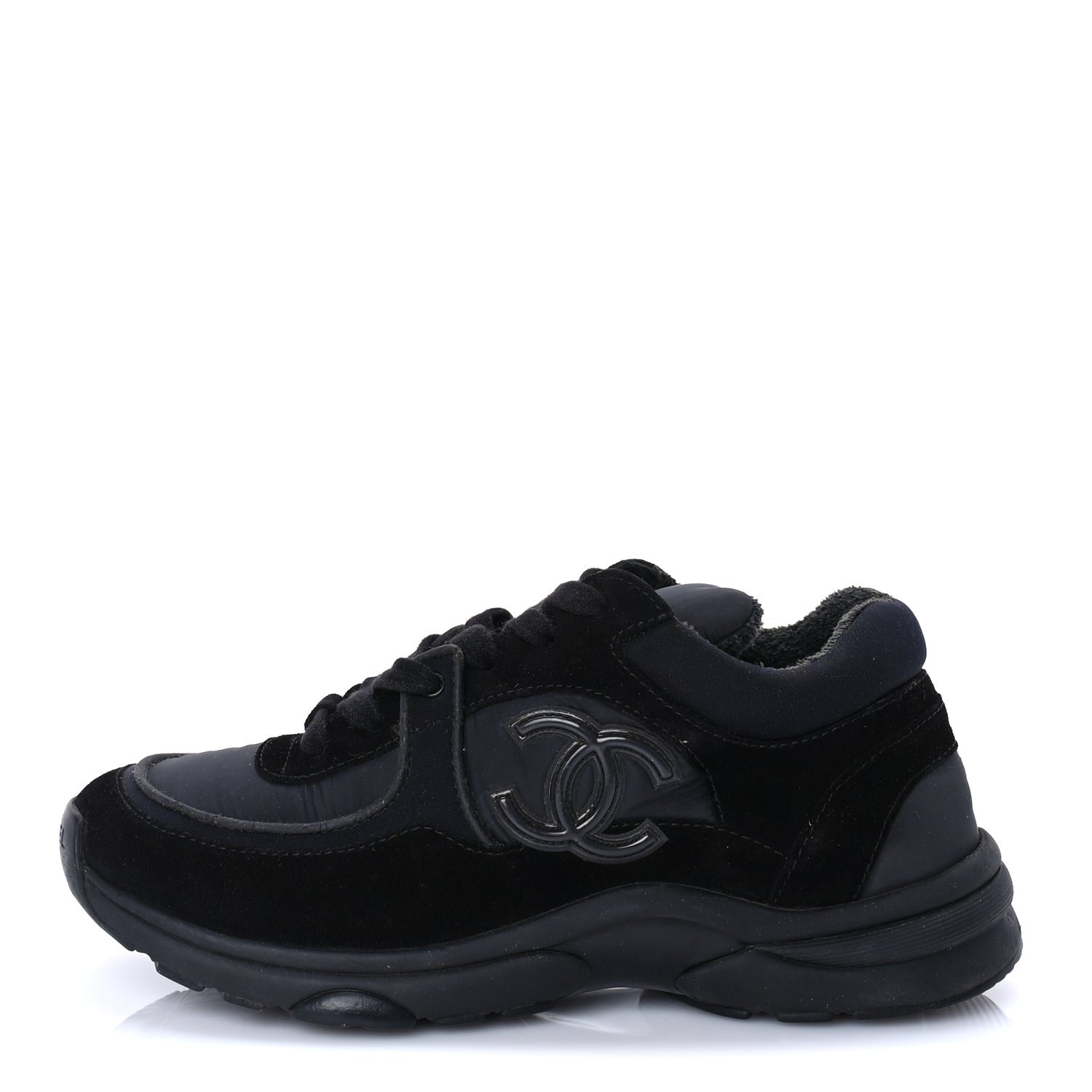 Chanel Fabric Calfskin Suede CC Sneakers 38 Black 1 of 7