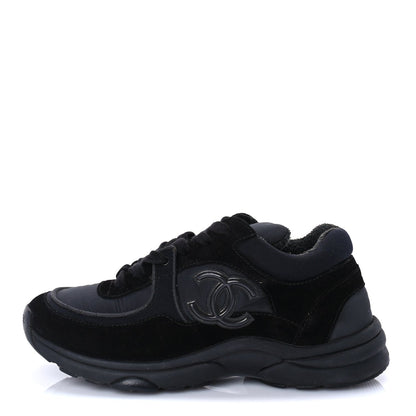 Chanel Fabric Calfskin Suede CC Sneakers 38 Black 1 of 7
