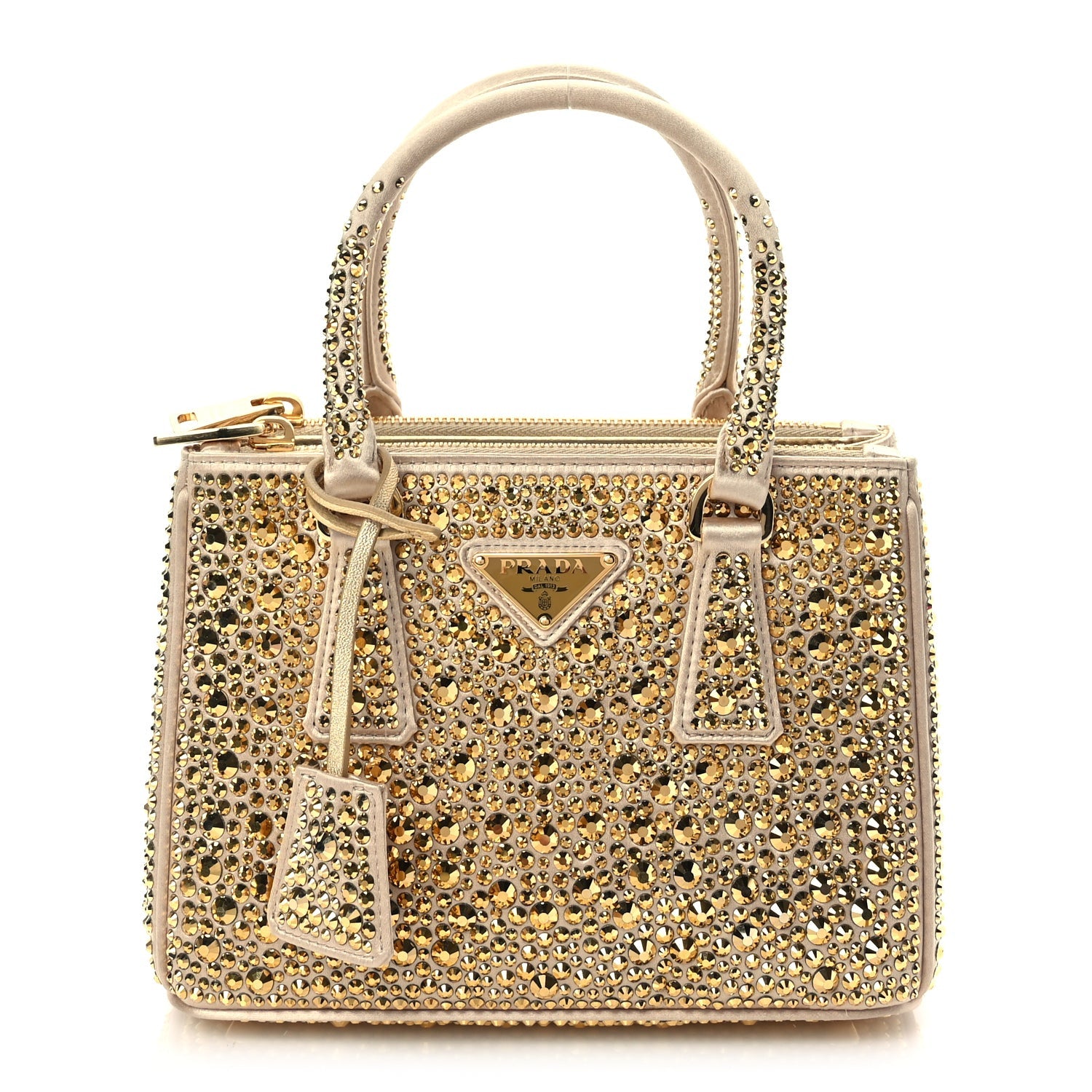 Prada Satin Crystal Mini Galleria Double Zip Tote Platino 1 of 8