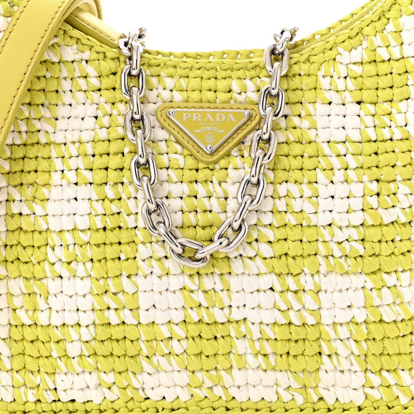 Yarn Raffia Effect Crochet Mini Re-Edition Shoulder Bag Citron Yellow