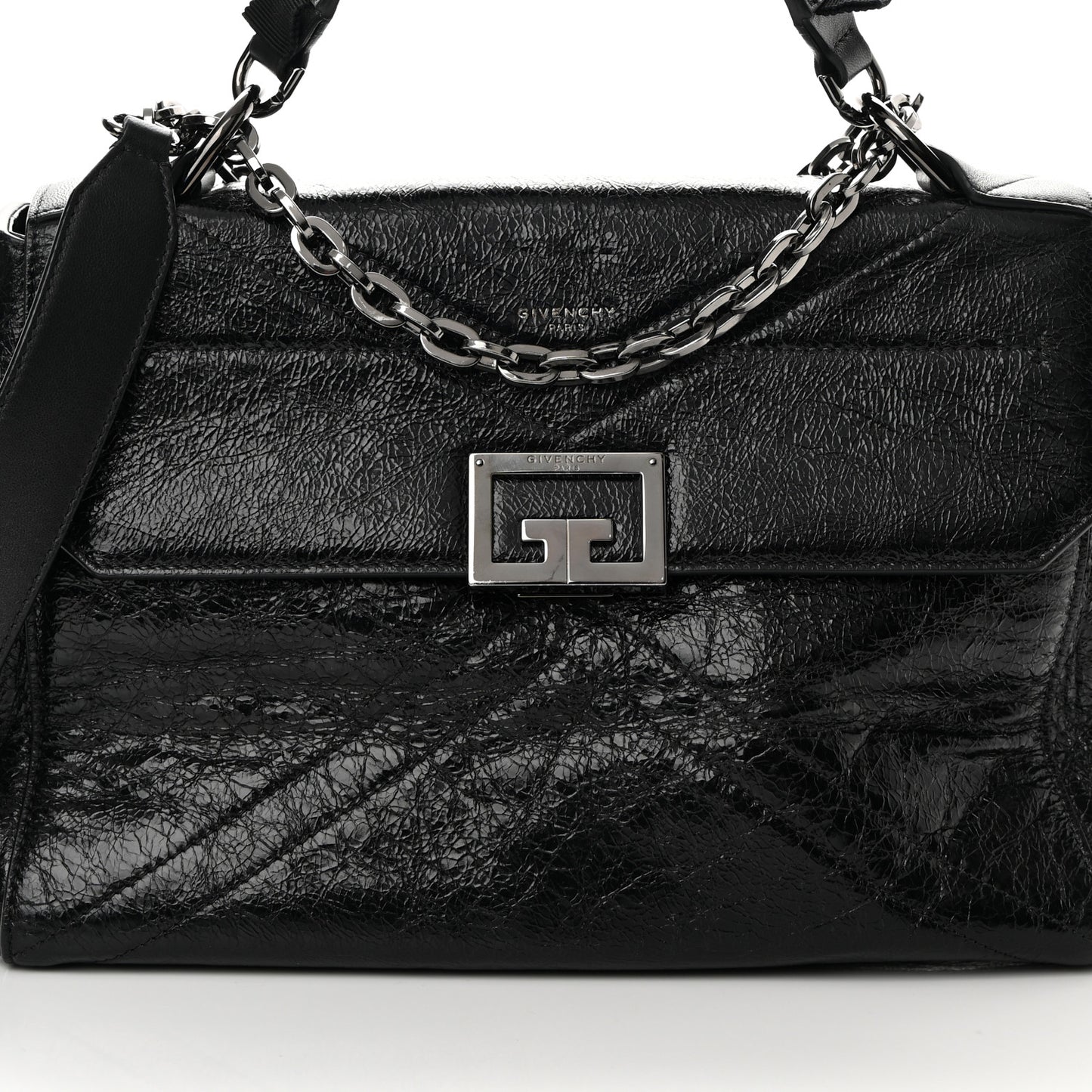 Creased Patent Calfskin Medium ID Flap Black