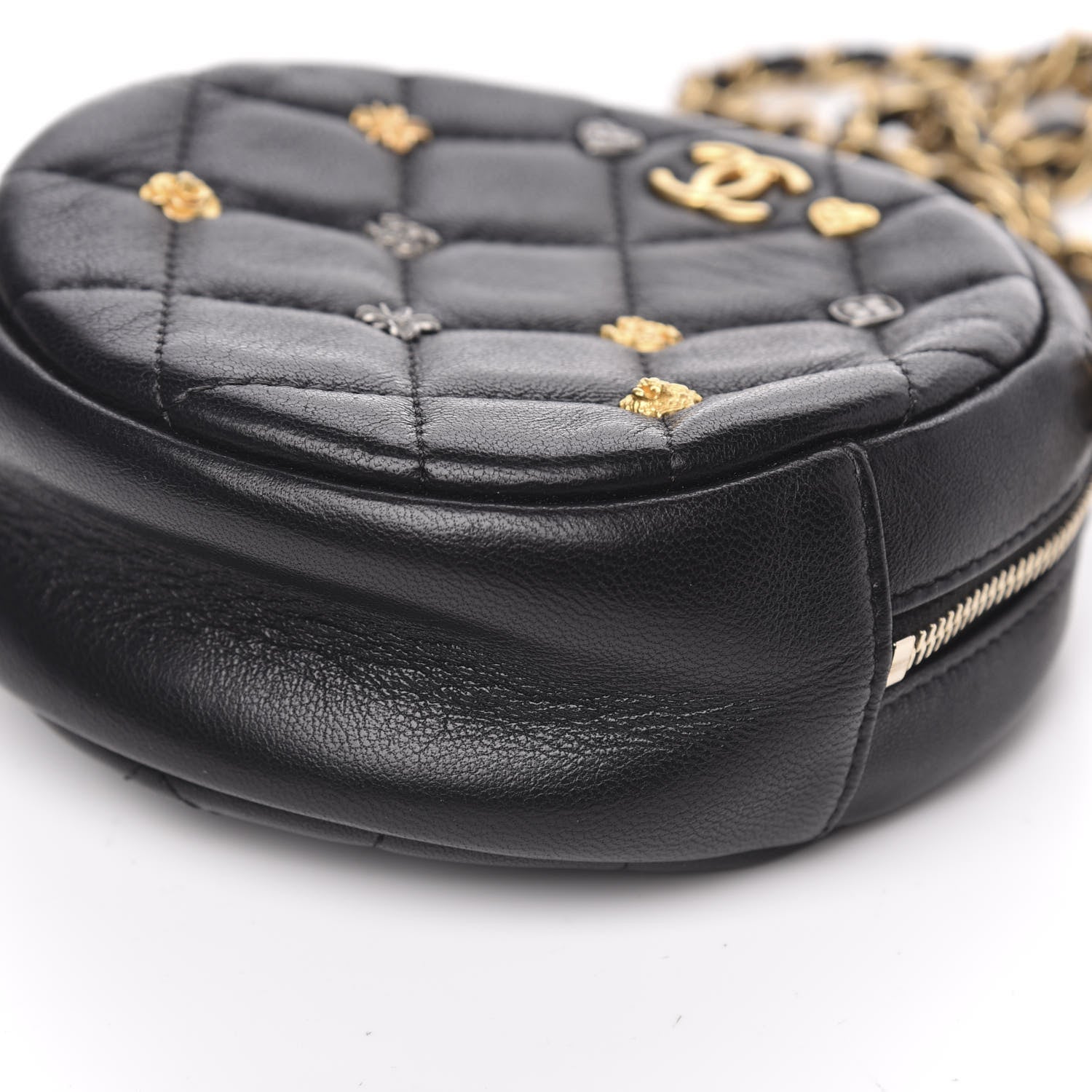 Chanel Lambskin Quilted Studded Round Clutch With Chain Black 9 of 12