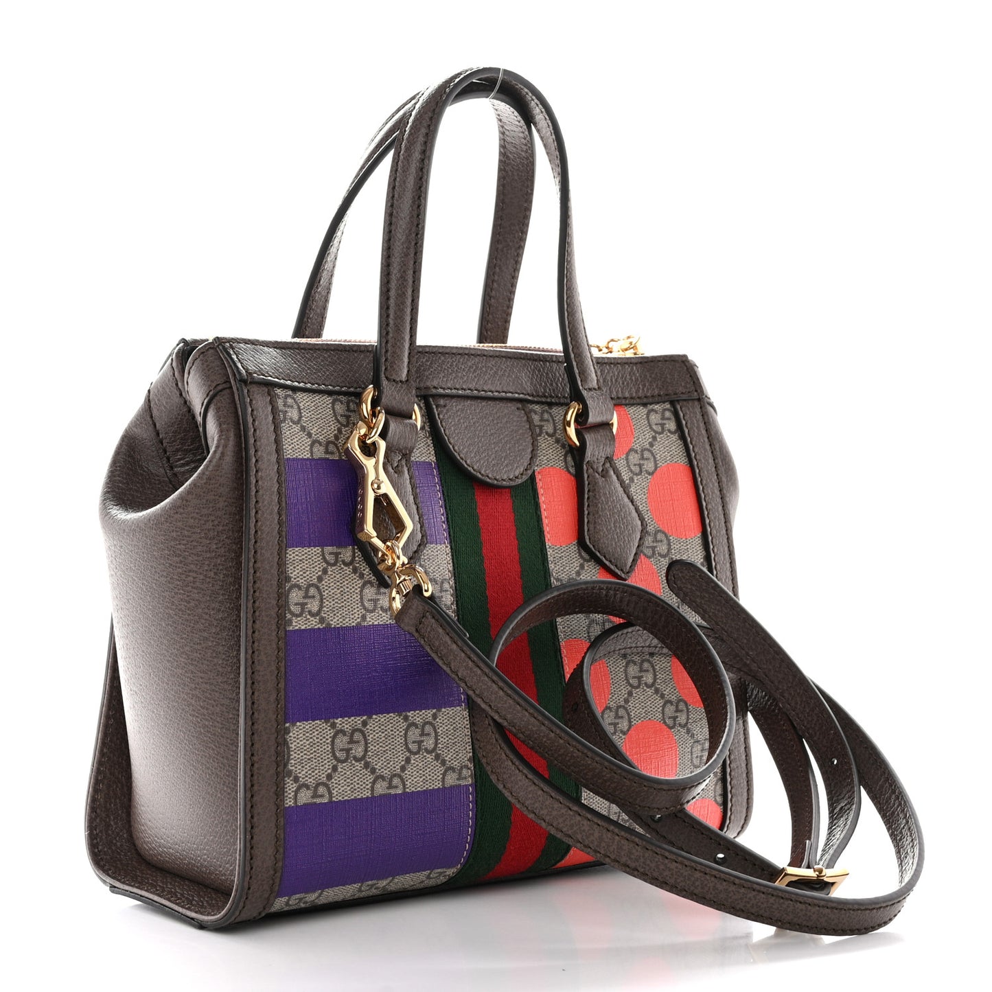 GG Supreme Monogram Equestrian Web Small Ophidia Tote Bag Beige Multicolor New Acero