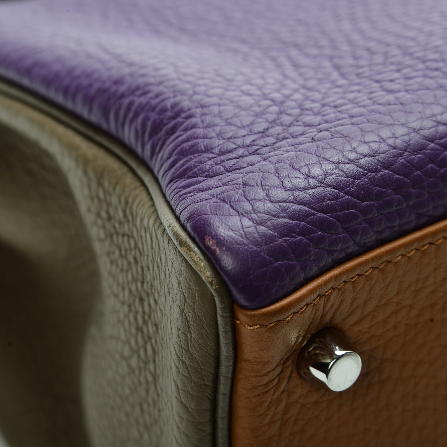 Taurillon Clemence Arlequin Kelly Retourne 32 Ultraviolet Etain