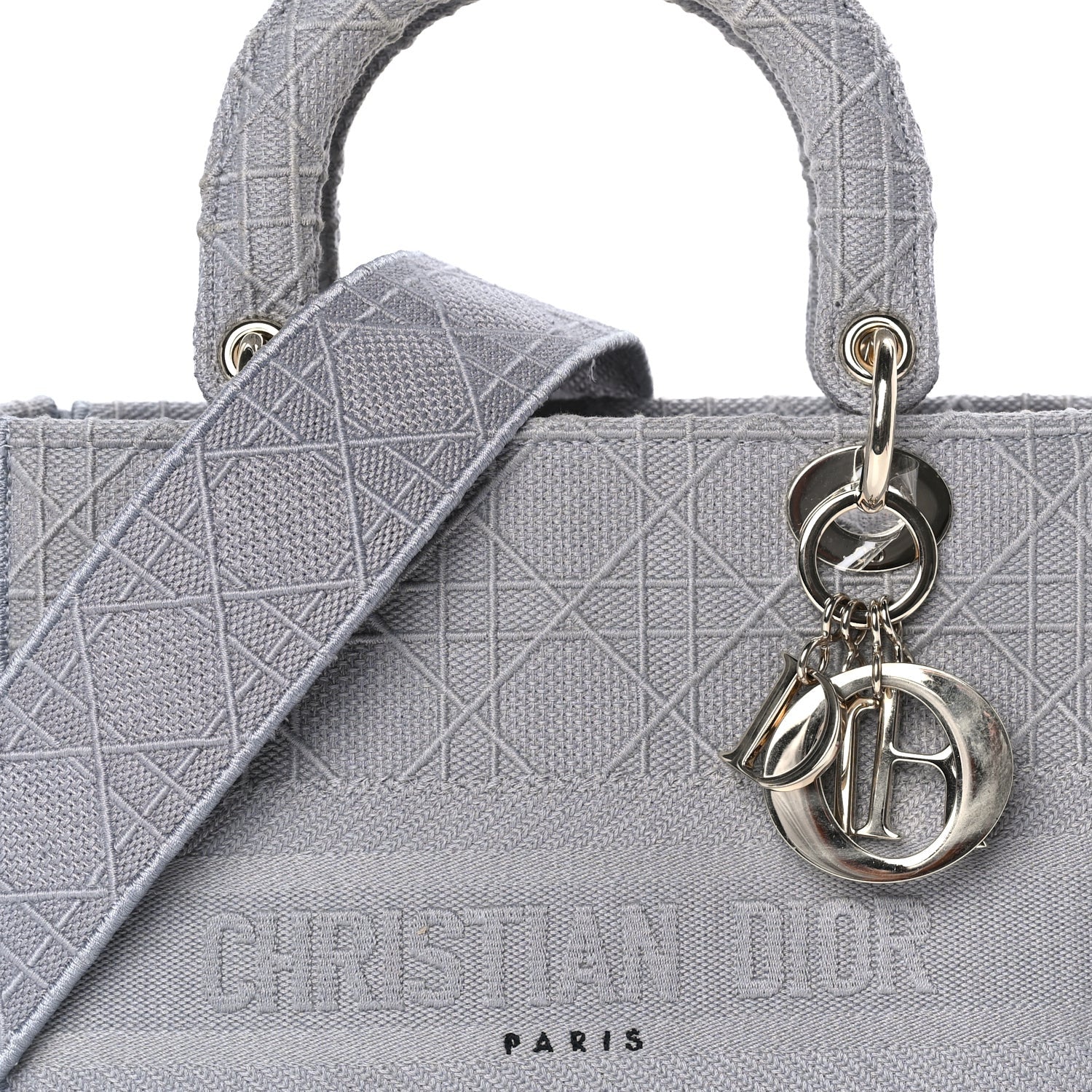 Christian Dior Canvas Embroidered Cannage Medium Lady D-Lite Gray Grey 6 of 7
