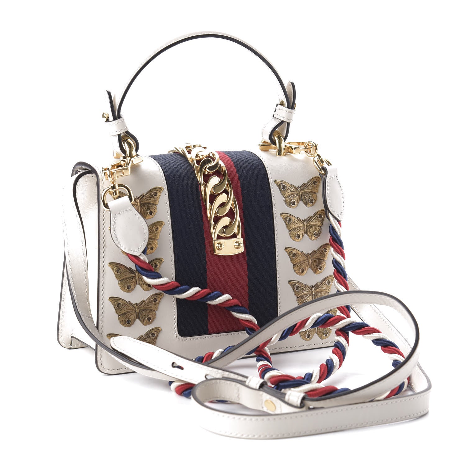 Gucci Calfskin Animal Studs Mini Sylvie Top Handle Bag White 3 of 10