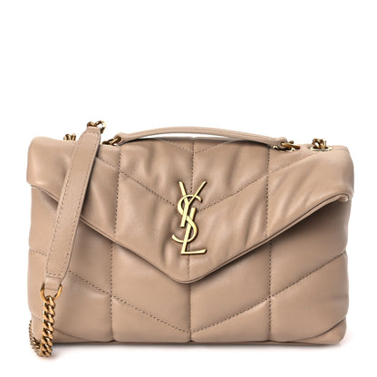 Saint Laurent Lambskin Quilted Toy Loulou Puffer Monogram Chain Satchel Dark Beige 1 of 8
