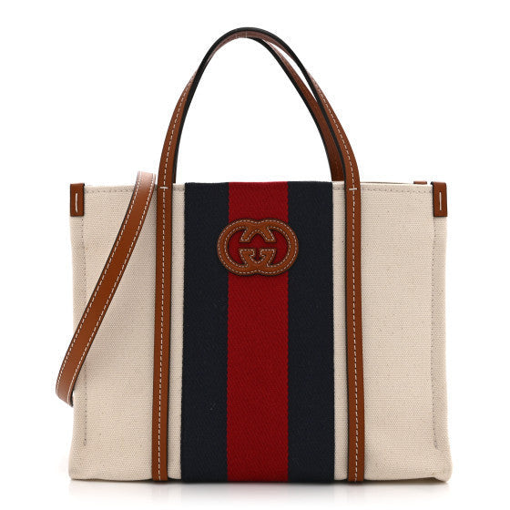 Gucci Canvas Calfskin Web Small Interlocking G Tote Bag Red Blue 1 of 1