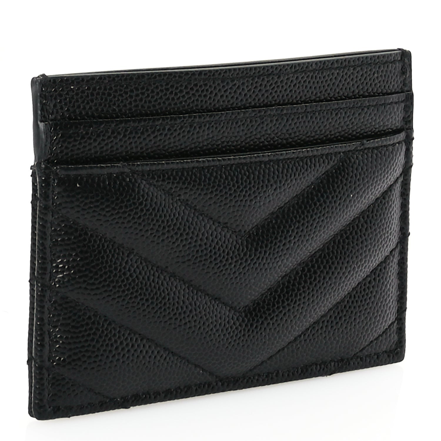 Saint Laurent Grain De Poudre Matelasse Chevron Monochrome Monogram Credit Card Case Black 5 of 8