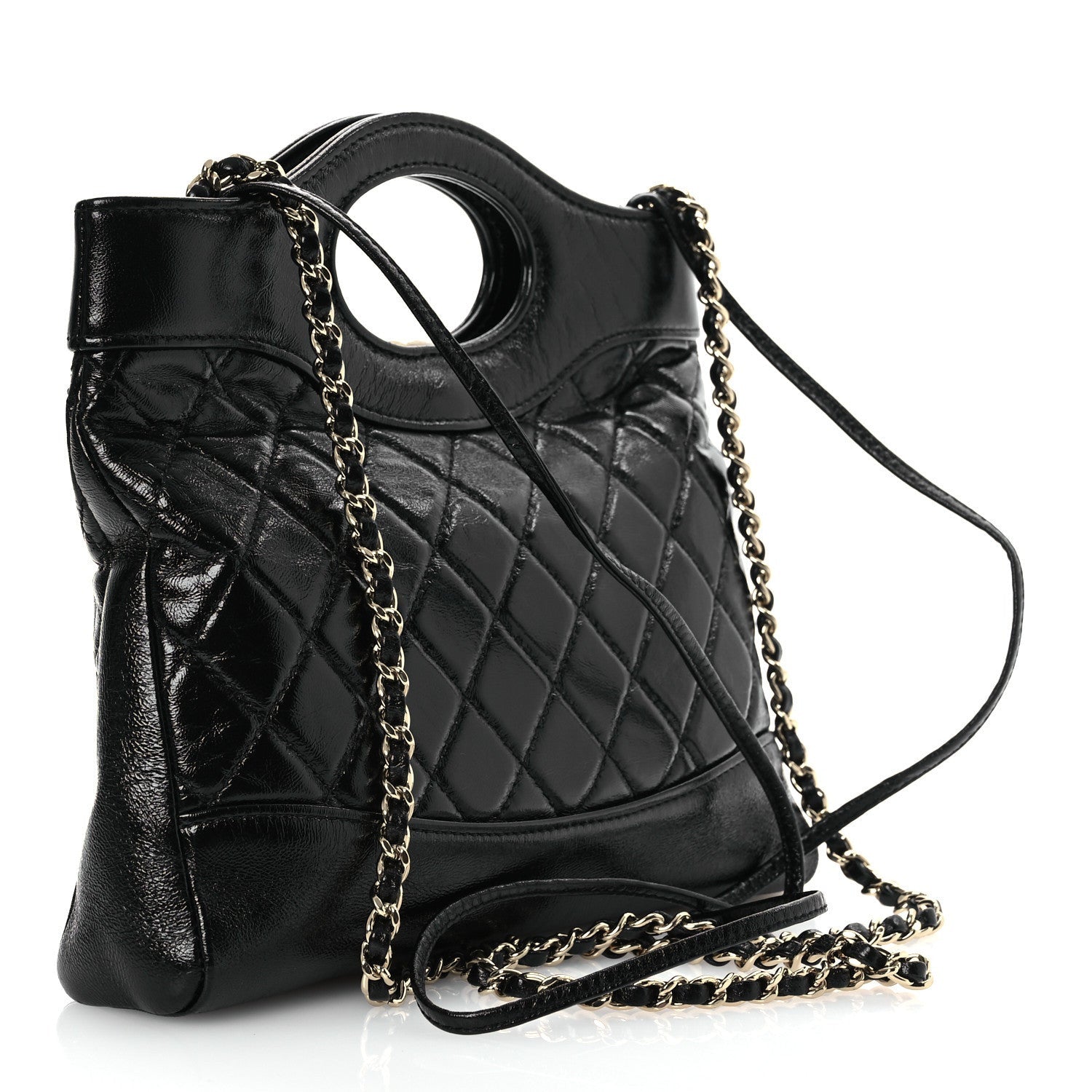 Chanel Shiny Crumpled Calfskin Quilted Mini 31 Shopping Bag Black 3 of 7