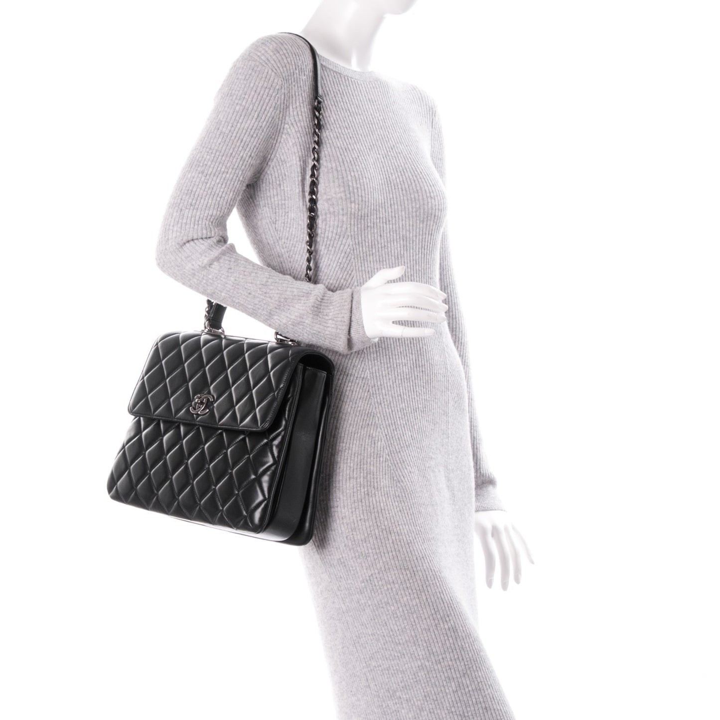 Lambskin Quilted Large Trendy CC Dual Handle Flap Bag Black