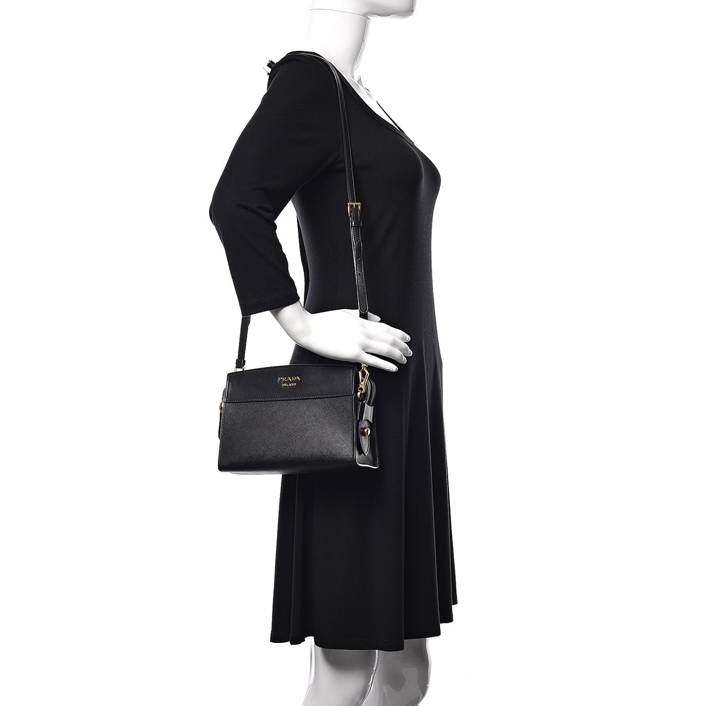 Saffiano City Calfskin Esplanade Crossbody Bag Black