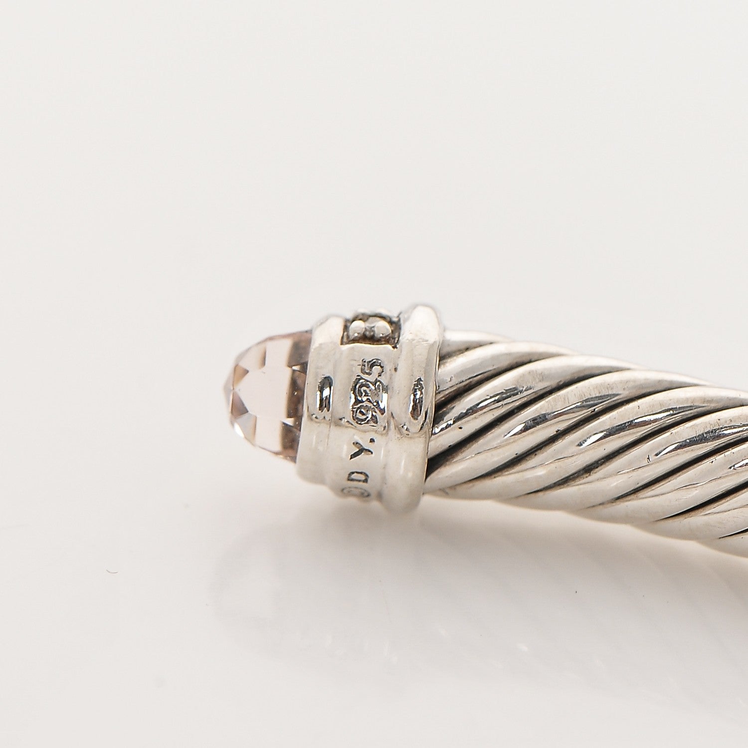 David Yurman Sterling Silver Diamond Morganite 5mm Cable Classics Bracelet 4 of 4