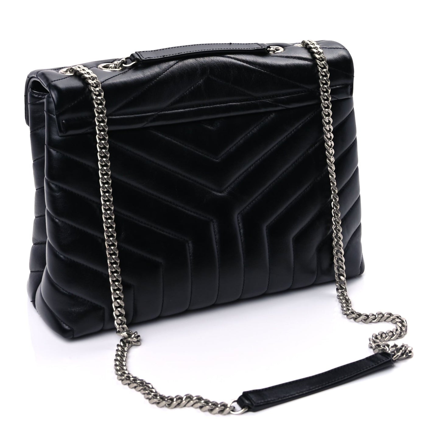 Calfskin Y Quilted Monogram Medium Loulou Chain Satchel Black
