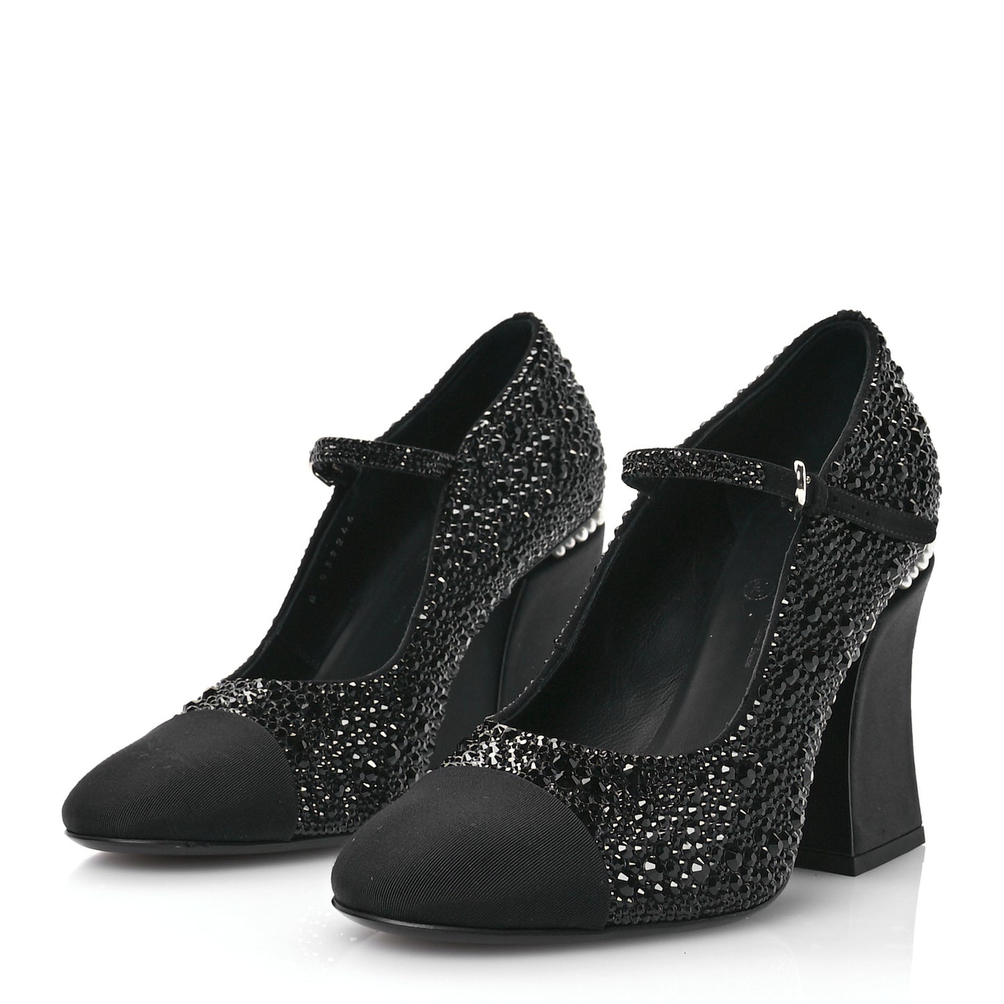 Strass Pearl Grosgrain Cap Toe Pumps 40 Black