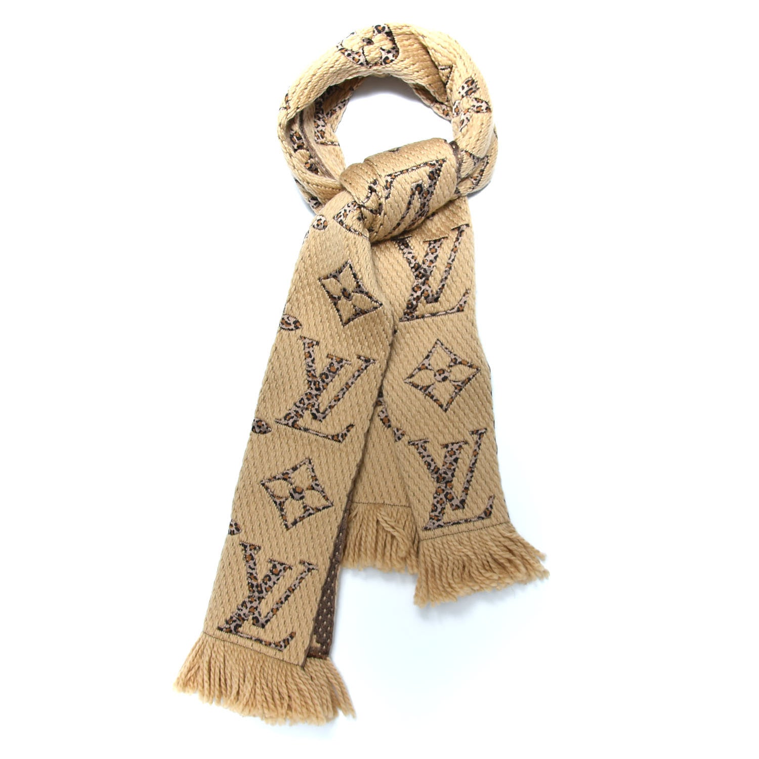 Louis Vuitton Wool Silk Monogram Giant Jungle Logomania Shine Scarf Beige 1 of 4