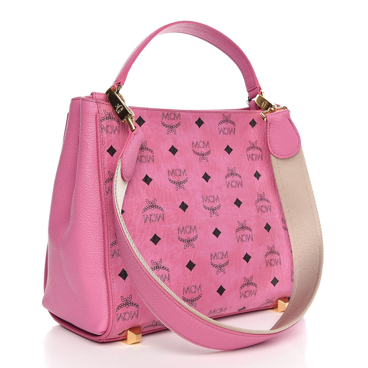 MCM Visetos Corina Shoulder Bag Pink 4 of 10