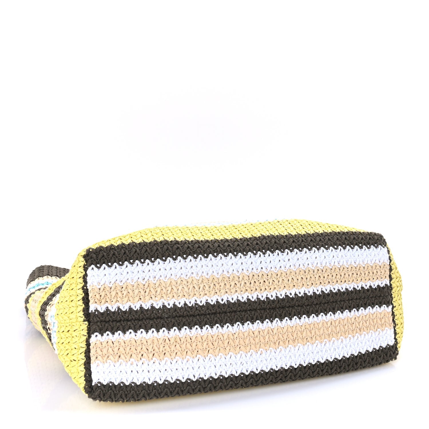Miu Miu Raffia Crochet Stripe Tote Bag Tundra Limone Natural 3 of 7