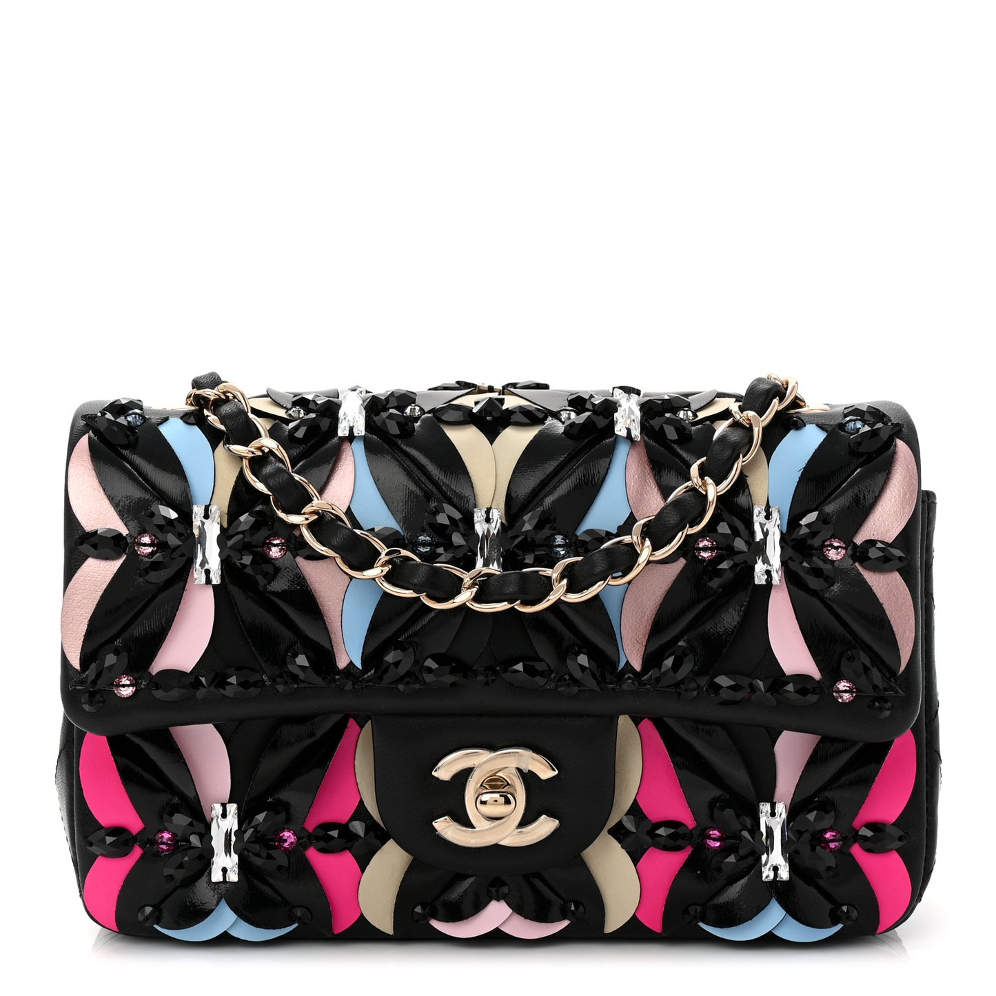 Lambskin Crystal Mini Rectangular Flap Black Multicolor
