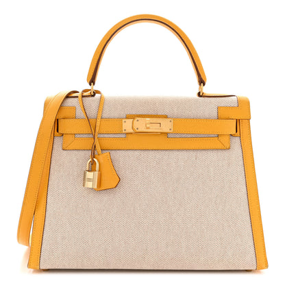 Hermes Toile H Epsom Kelly Sellier 28 Ecru Jaune Sable 1 of 12