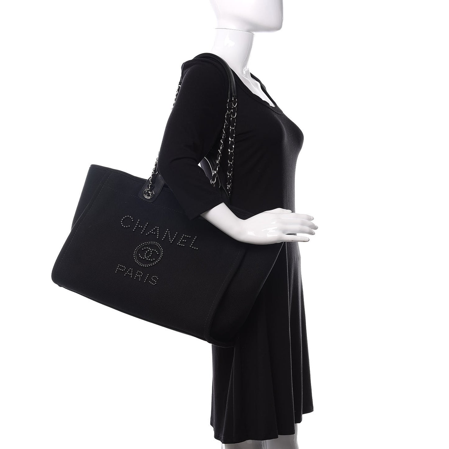 Canvas Pearl Medium Deauville Tote Black