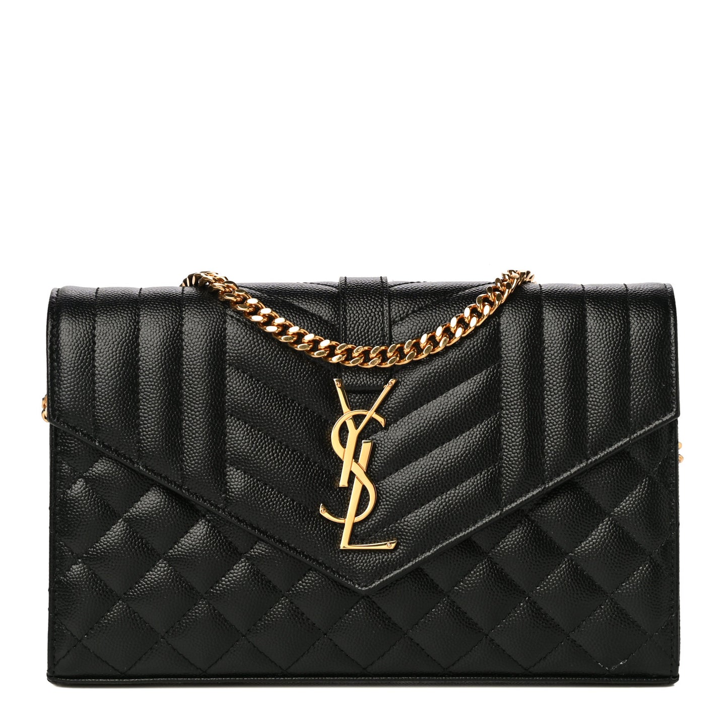 Grain De Poudre Mixed Matelasse Triquilt Monogram Chain Wallet Black