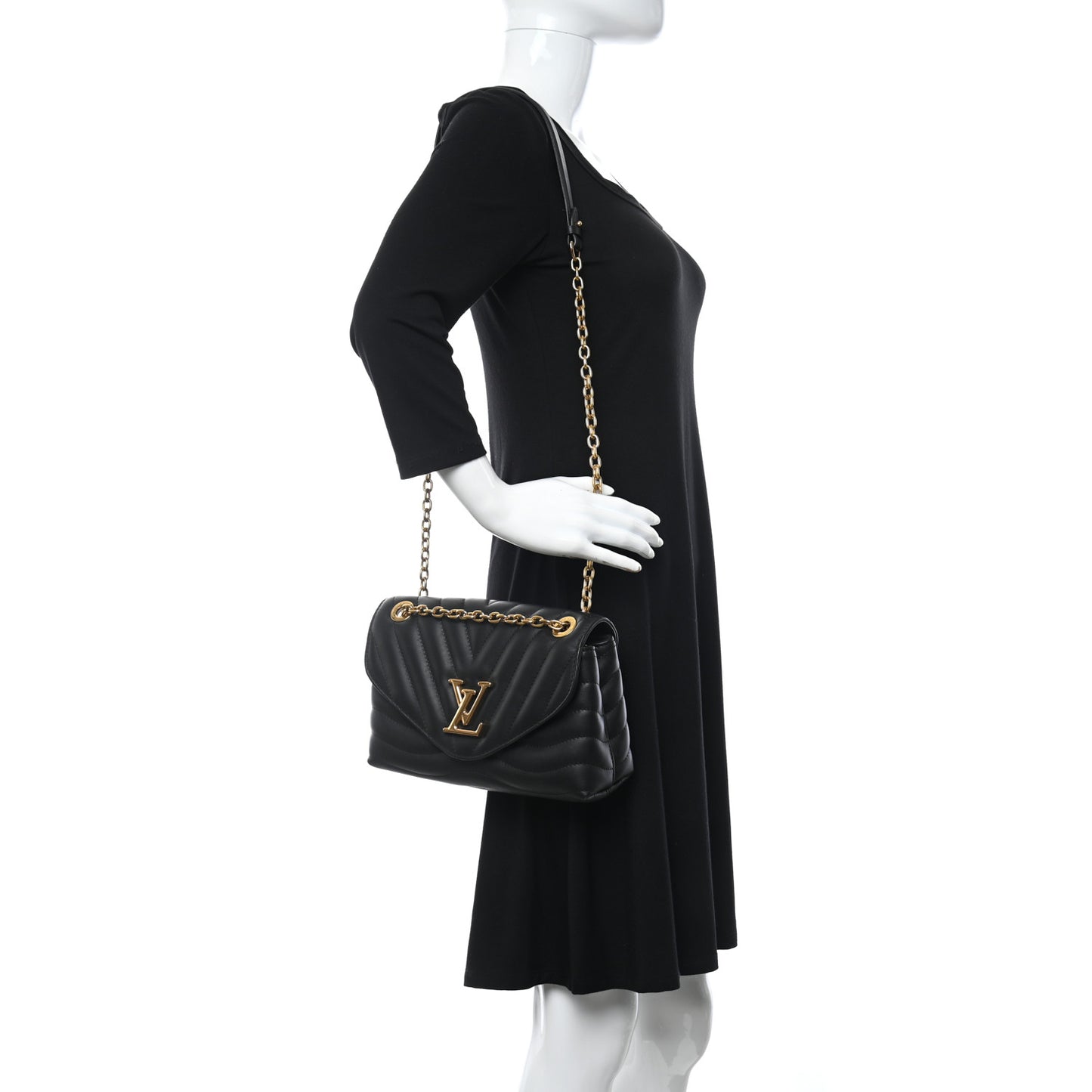 Calfskin LV New Wave Chain Bag Black