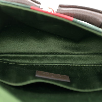 Gucci Monogram Textured Dollar Calfskin Heavy Grosgrain Web Small Maxi Horsebit Chain Shoulder Bag Beige Ebony New Acero 5 of 13