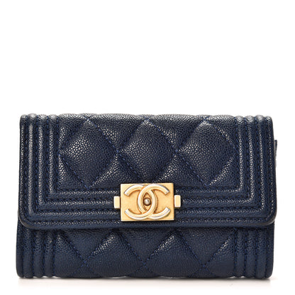 Chanel Caviar Quilted Boy Flap Card Holder Blue 1 of 8