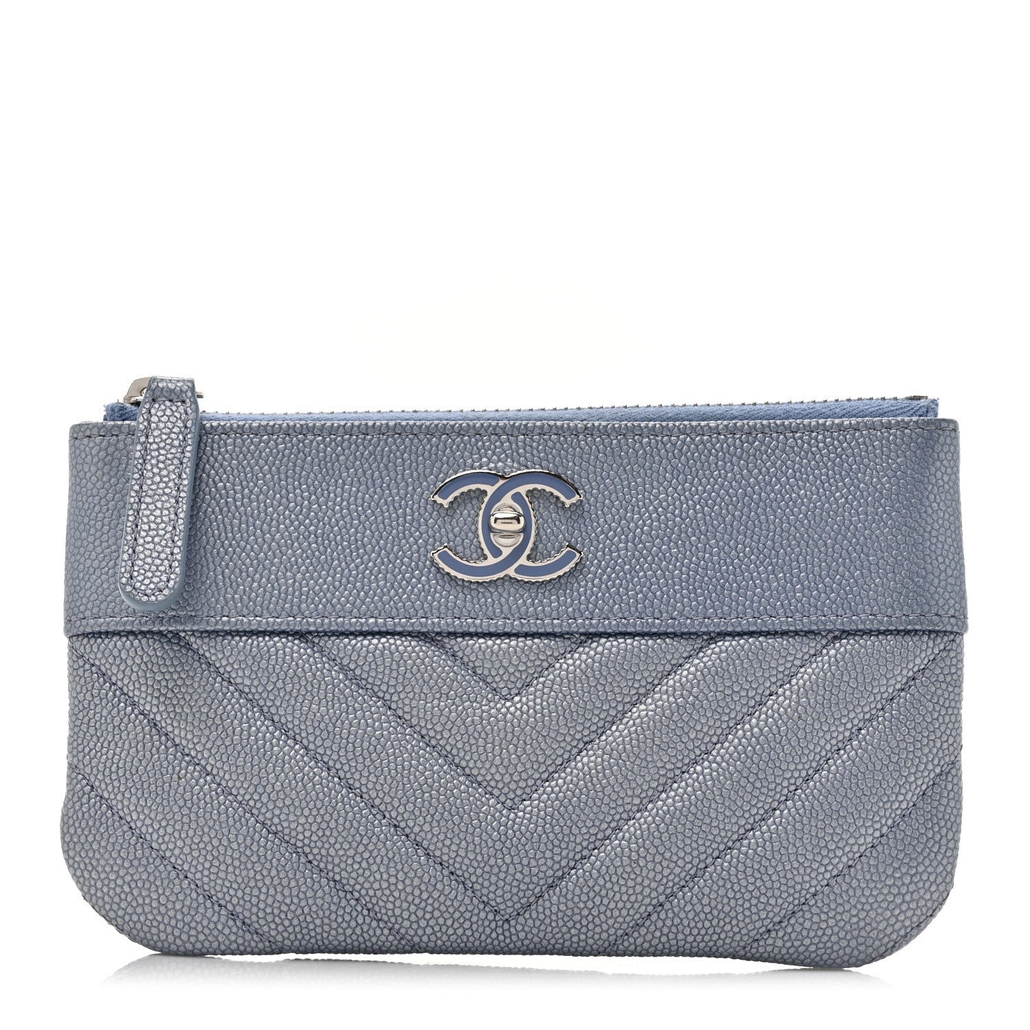 Chanel Caviar Chevron Quilted Small Vintage Mademoiselle Cosmetic Case Blue 1 of 7