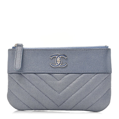Chanel Caviar Chevron Quilted Small Vintage Mademoiselle Cosmetic Case Blue 1 of 7