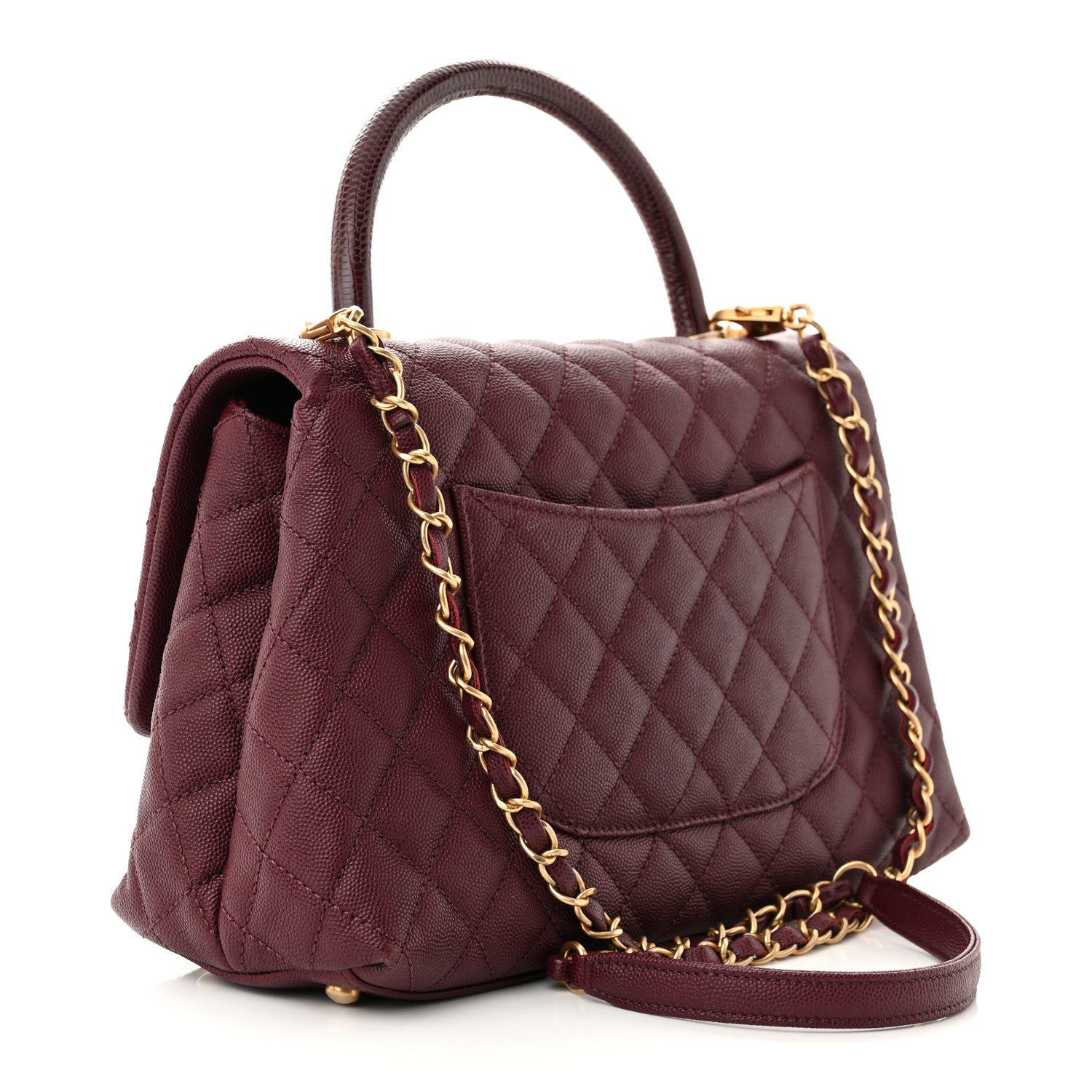 Chanel Caviar Lizard Embossed Quilted Small Coco Handle Flap Burgundy 3 of 12