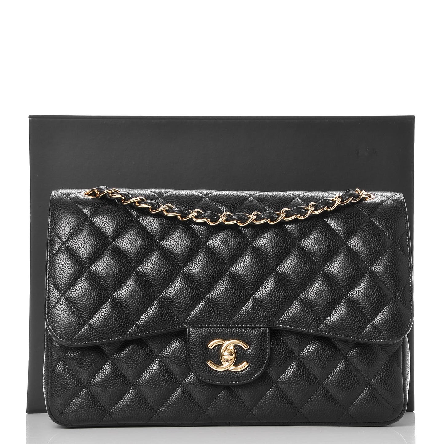 Caviar Quilted Jumbo Double Flap Black