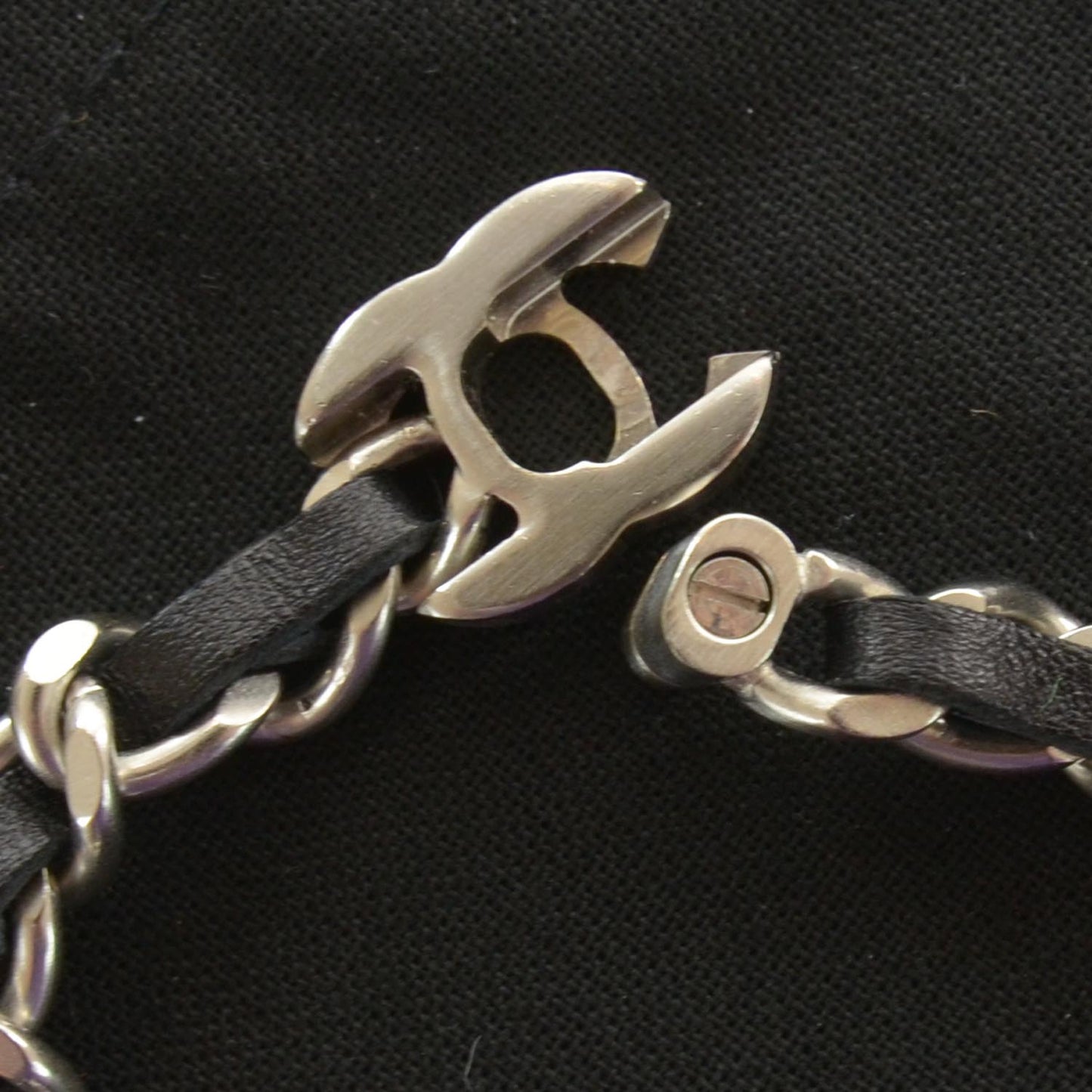 Leather CC Chain Bracelet Black