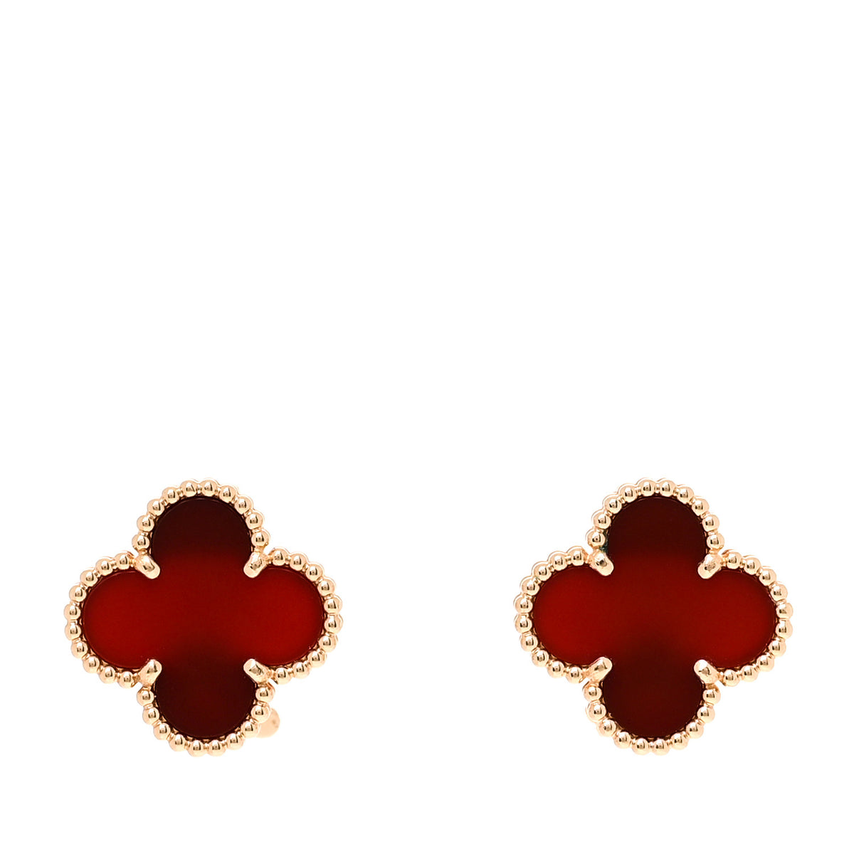 Van Cleef & Arpels 18K Yellow Gold Carnelian Vintage Alhambra Earrings 1 of 5