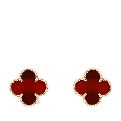 Van Cleef & Arpels 18K Yellow Gold Carnelian Vintage Alhambra Earrings 1 of 5