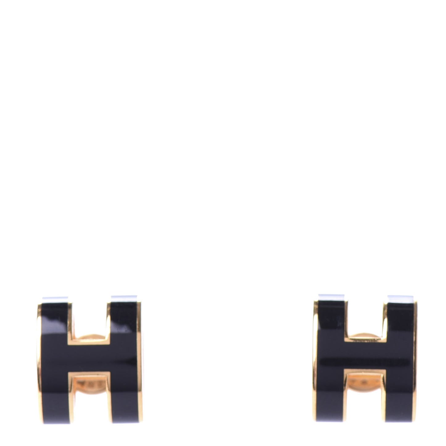 Gold Lacquered Pop H Earrings Black