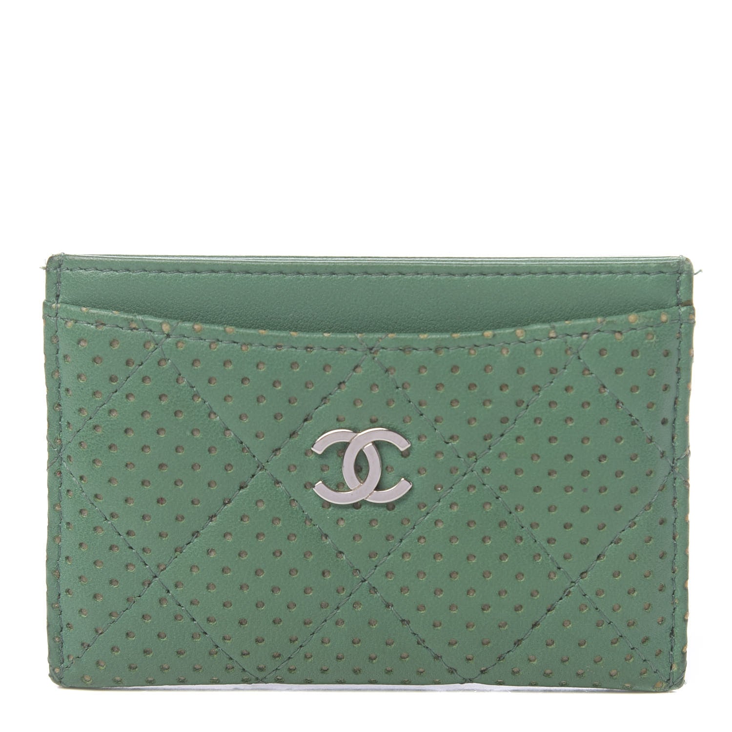 Chanel Perforated Lambskin Quilted Card Holder Green 1 of 8