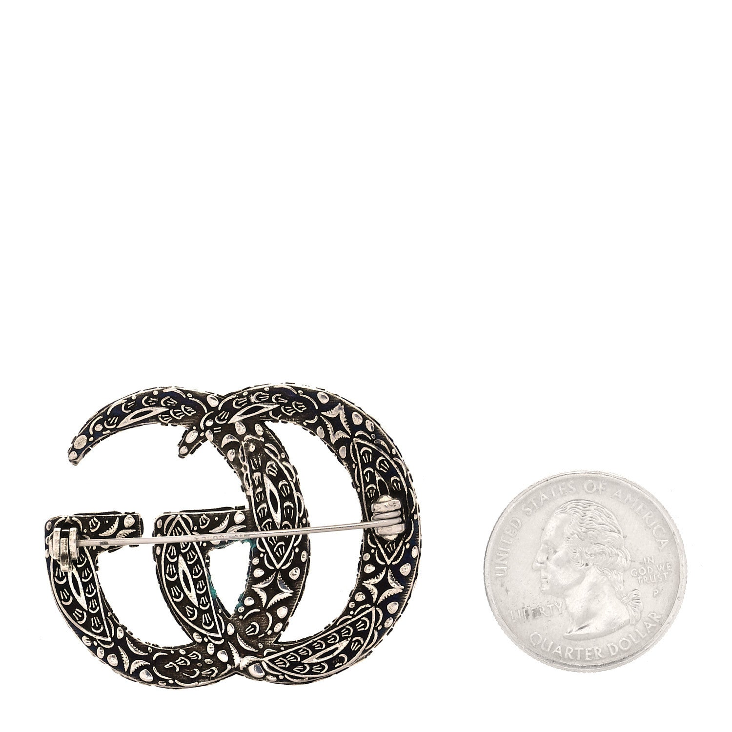 Gucci Sterling Silver Enamel GG Brooch Turquoise 3 of 5