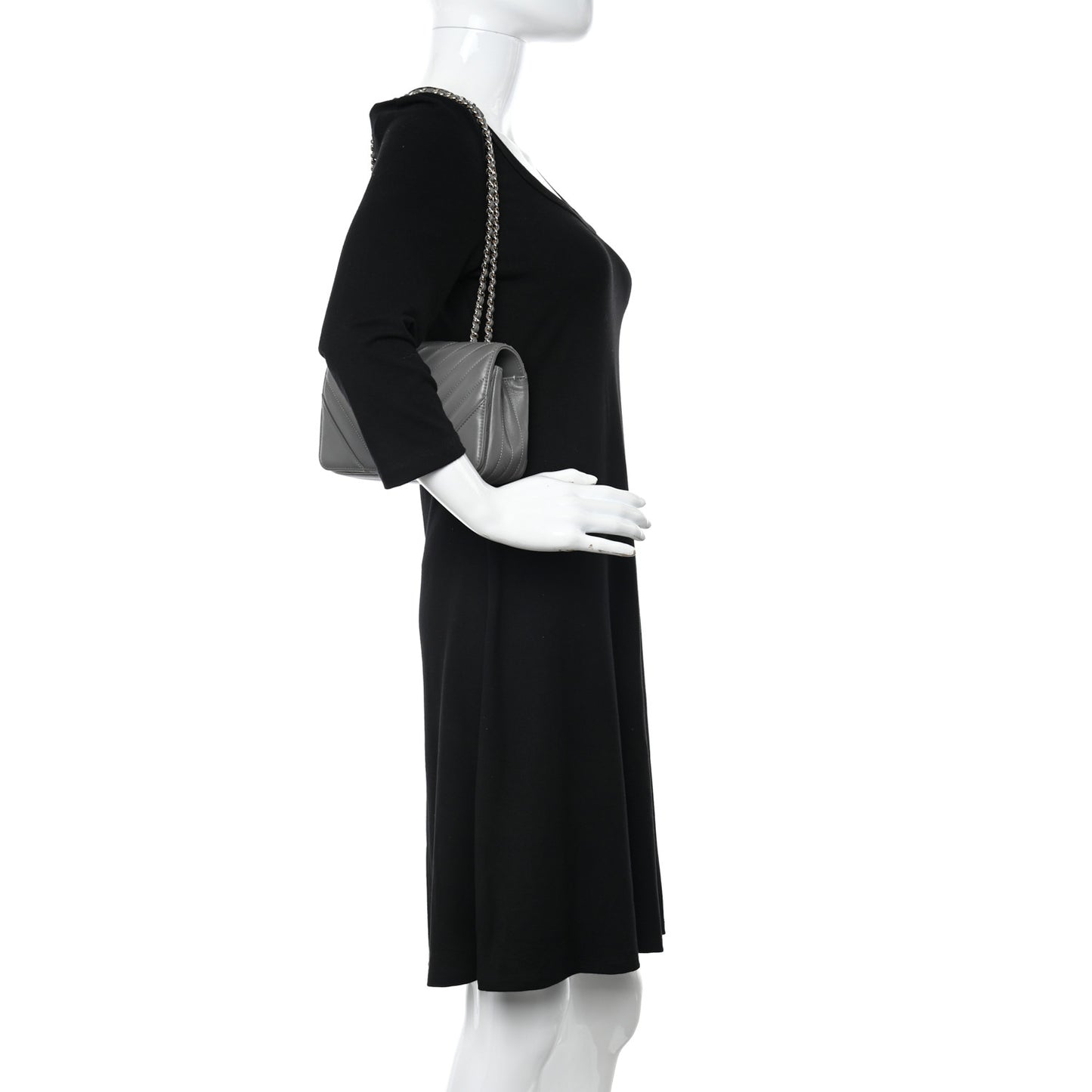 Calfskin Chevron Quilted Mini Statement Flap Grey