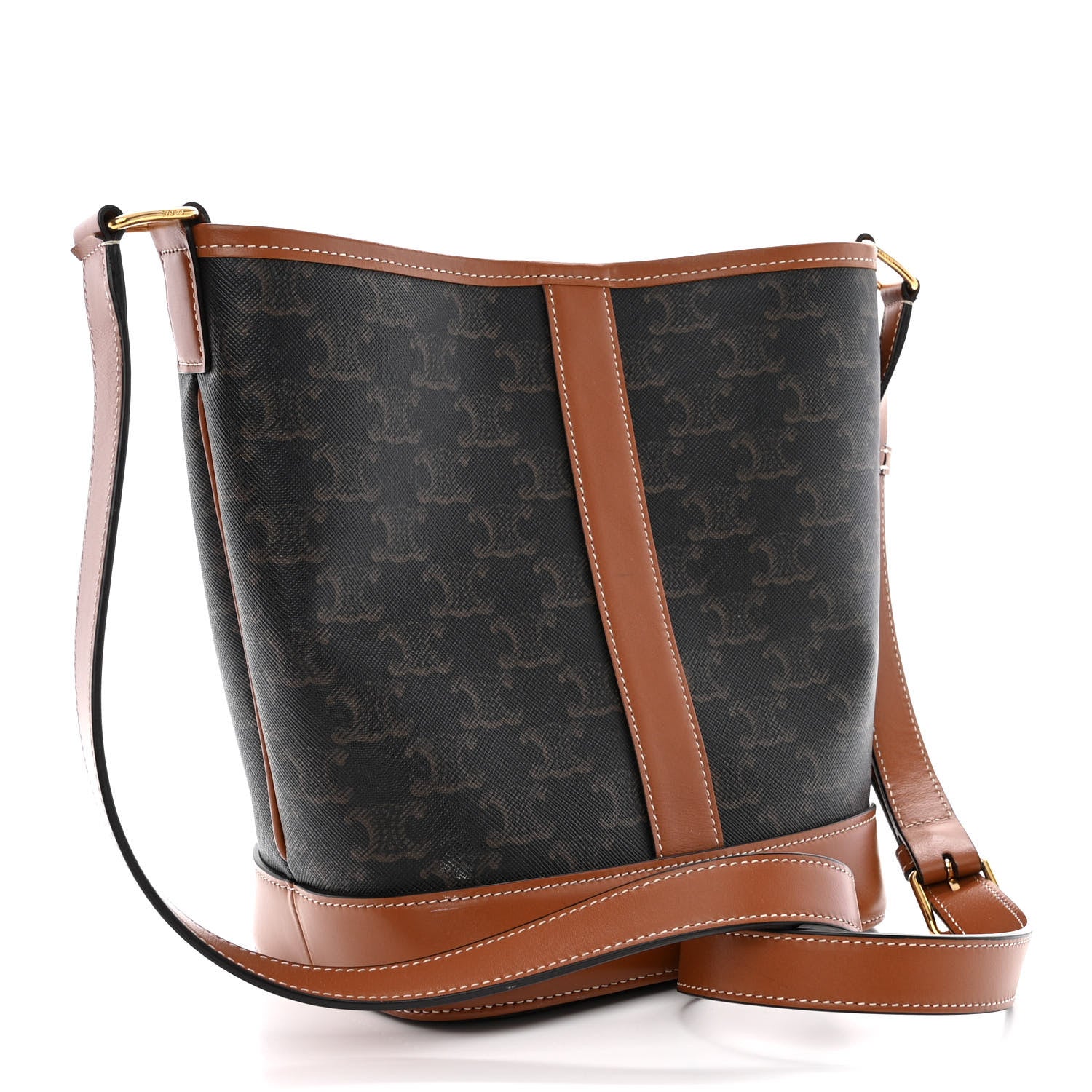 Celine Triomphe Canvas Calfskin Small Bucket Bag Tan 3 of 10