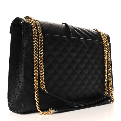 Saint Laurent Grain De Poudre Textured Mixed Matelasse Large Triquilt Monogram Satchel Black 3 of 7