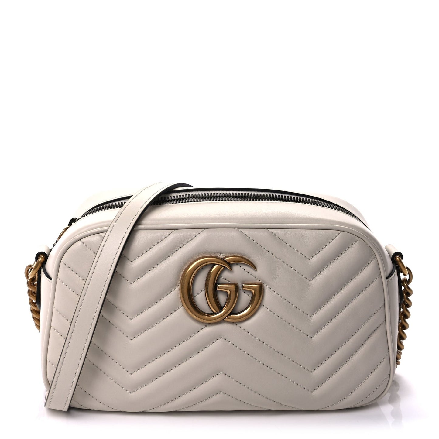 Calfskin Matelasse Small GG Marmont Chain Shoulder Bag  White